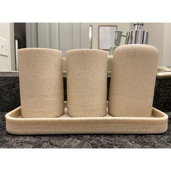 New Beige Bathroom Accessories Set 6 Pcs - Toothbrush Holder - Picture 2 of 2